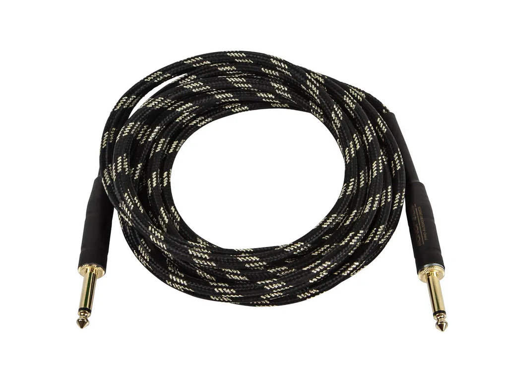 Monoprice Cloth Series 1/4 inch TS Male 20AWG Guitar and Instrument Cable - Black & Gold