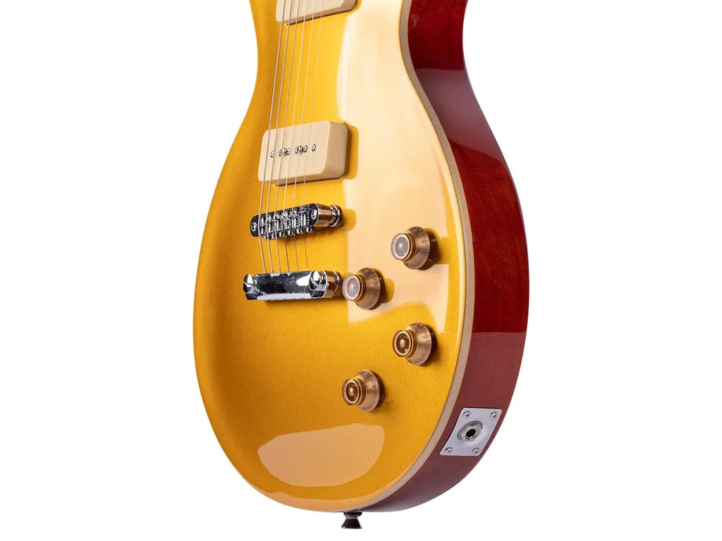 Indio 66SB DLX Plus Mahogany P90 Pickups Electric Guitar with Gig Bag, Gold Top