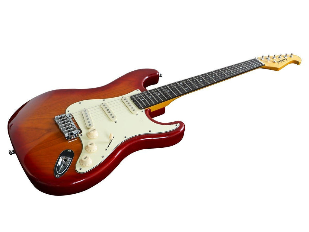 Indio Cali DLX Plus (Cherry Red Burst) Solid Ash Electric Guitar with Gig Bag