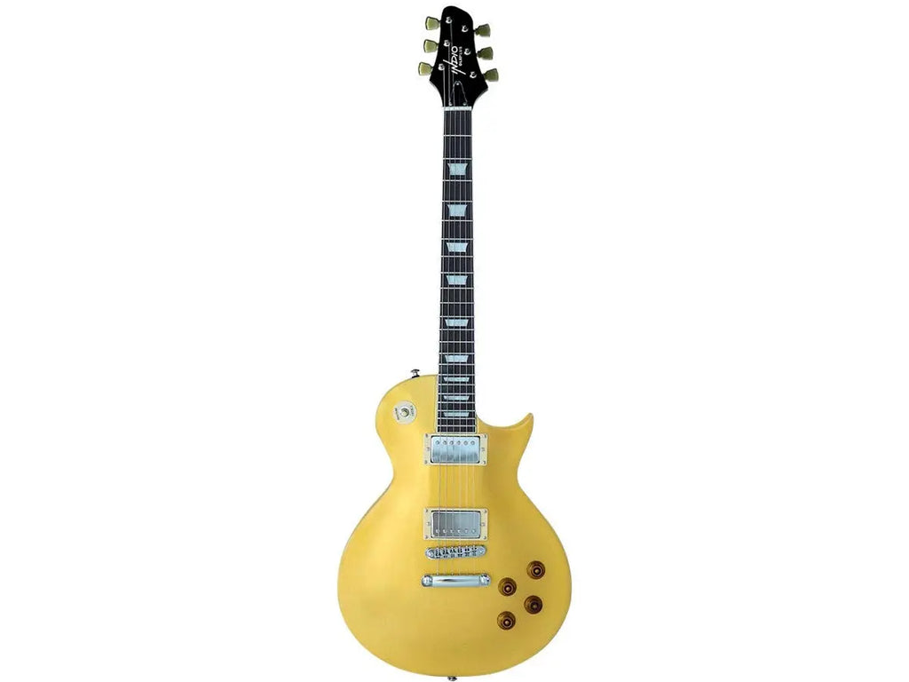 Indio 66 DLX Plus (GOLD) Electric Guitar with Mahogany Bound Body, 2x Humbuckers, and Gig Bag